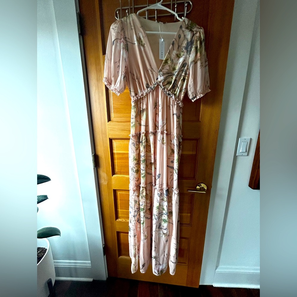 Floral Maxi Dress in Pink and Green